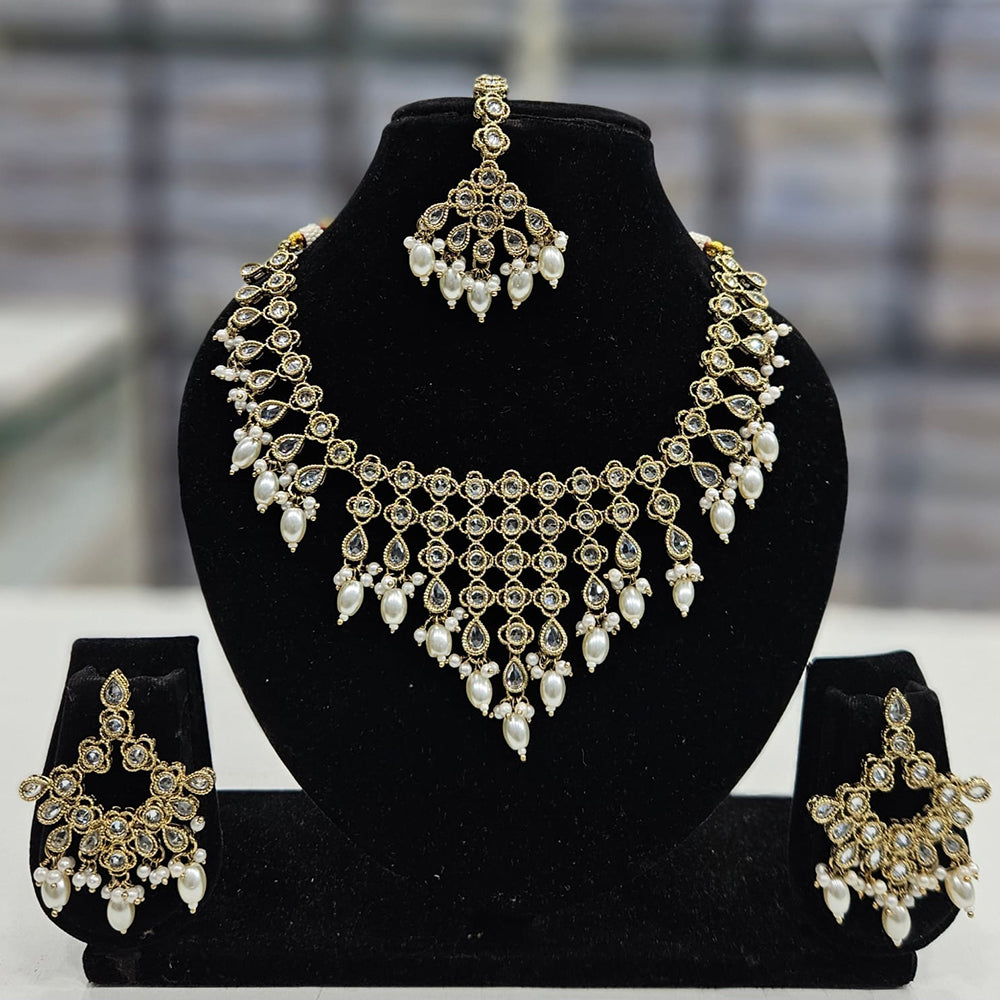Rajwadi Collection Gold Plated Crystal Stone And Beads Necklace Set