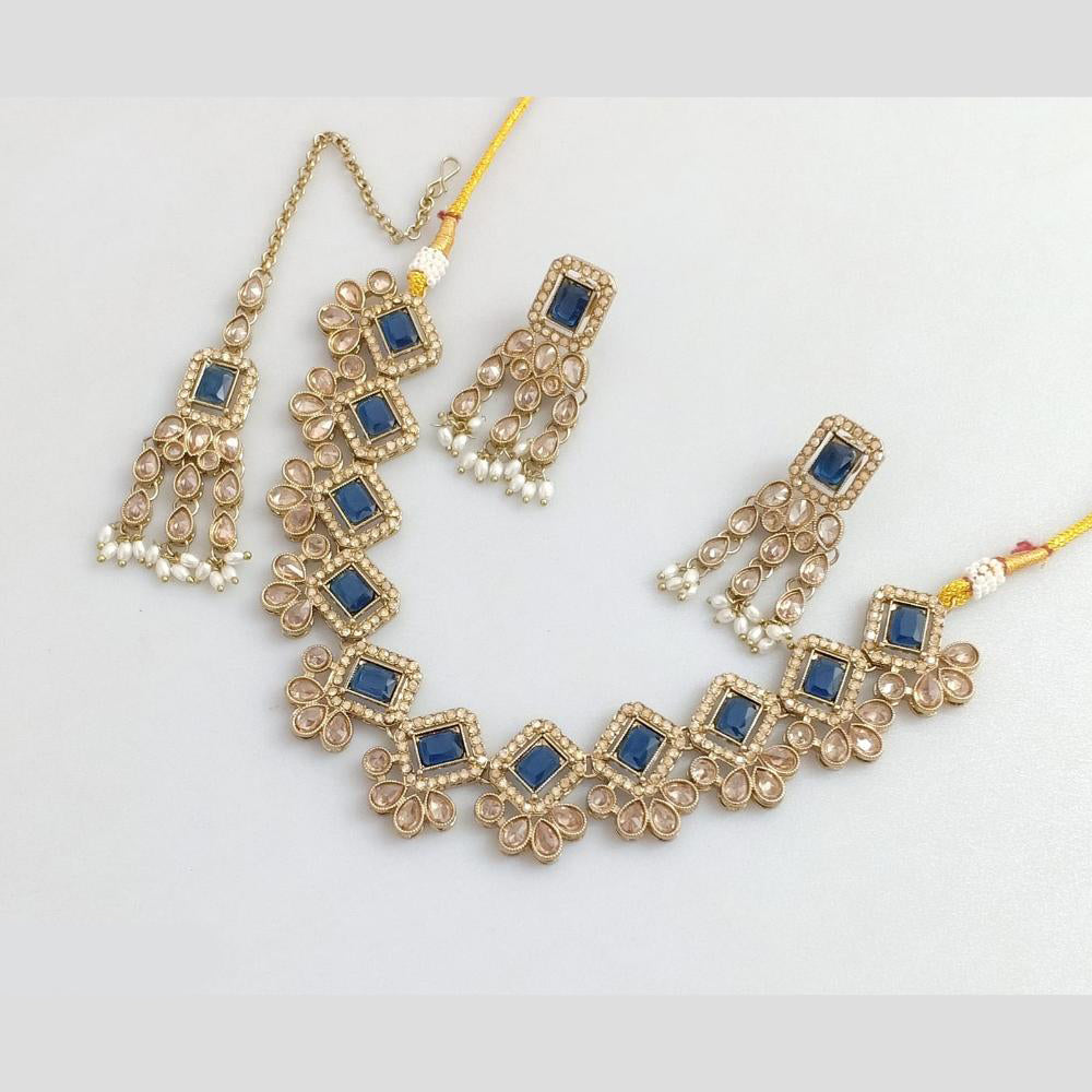 Rajwadi Collection Gold Plated Crystal Stone And Beads Necklace Set