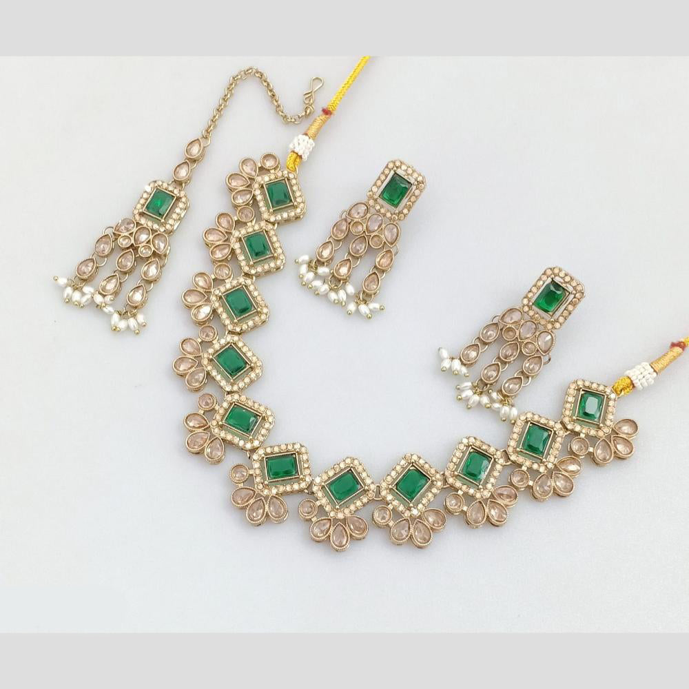 Rajwadi Collection Gold Plated Crystal Stone And Beads Necklace Set