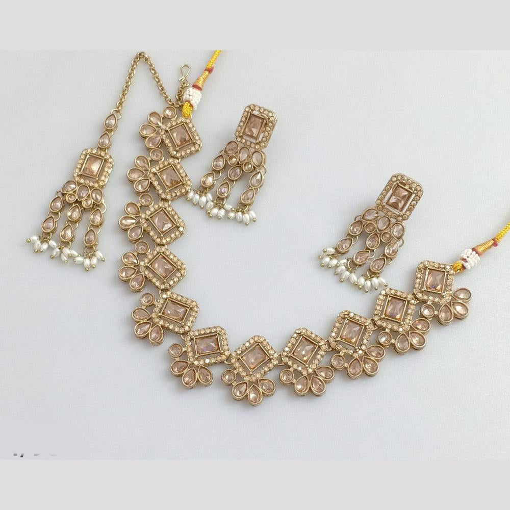 Rajwadi Collection Gold Plated Crystal Stone And Beads Necklace Set