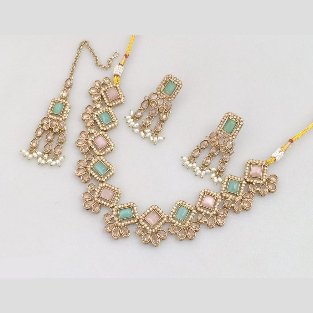 Rajwadi Collection Gold Plated Crystal Stone And Beads Necklace Set