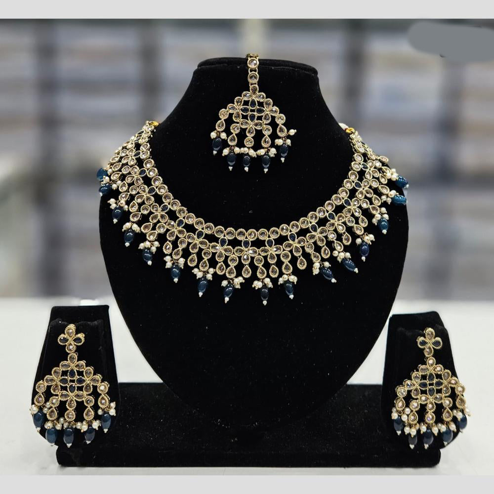 Rajwadi Collection Gold Plated Crystal Stone And Pearl Necklace Set