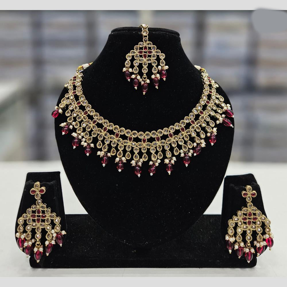Rajwadi Collection Gold Plated Crystal Stone And Pearl Necklace Set