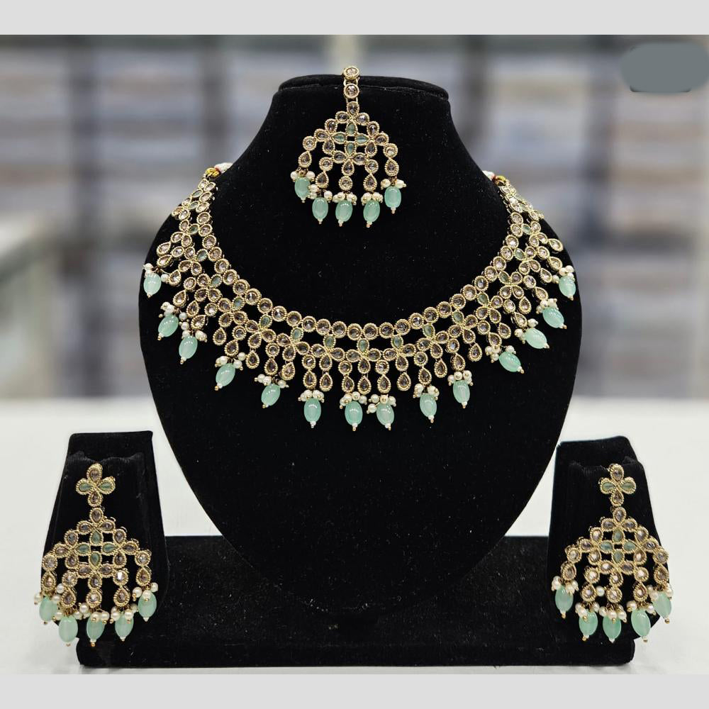 Rajwadi Collection Gold Plated Crystal Stone And Pearl Necklace Set