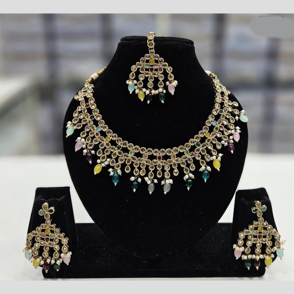 Rajwadi Collection Gold Plated Crystal Stone And Pearl Necklace Set