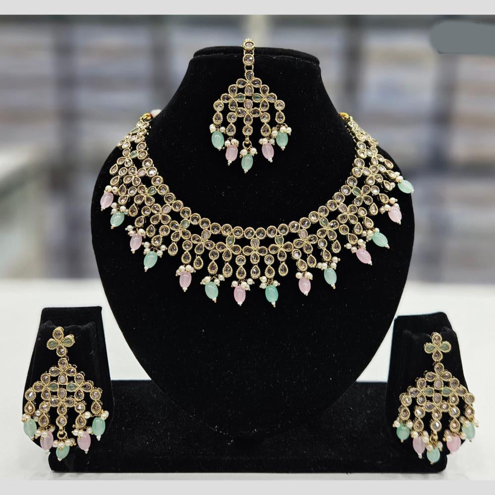 Rajwadi Collection Gold Plated Crystal Stone And Pearl Necklace Set