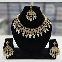 Rajwadi Collection Gold Plated Crystal Stone And Pearl Necklace Set