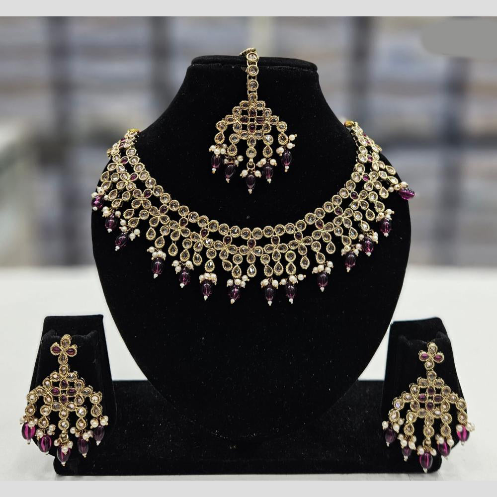 Rajwadi Collection Gold Plated Crystal Stone And Pearl Necklace Set