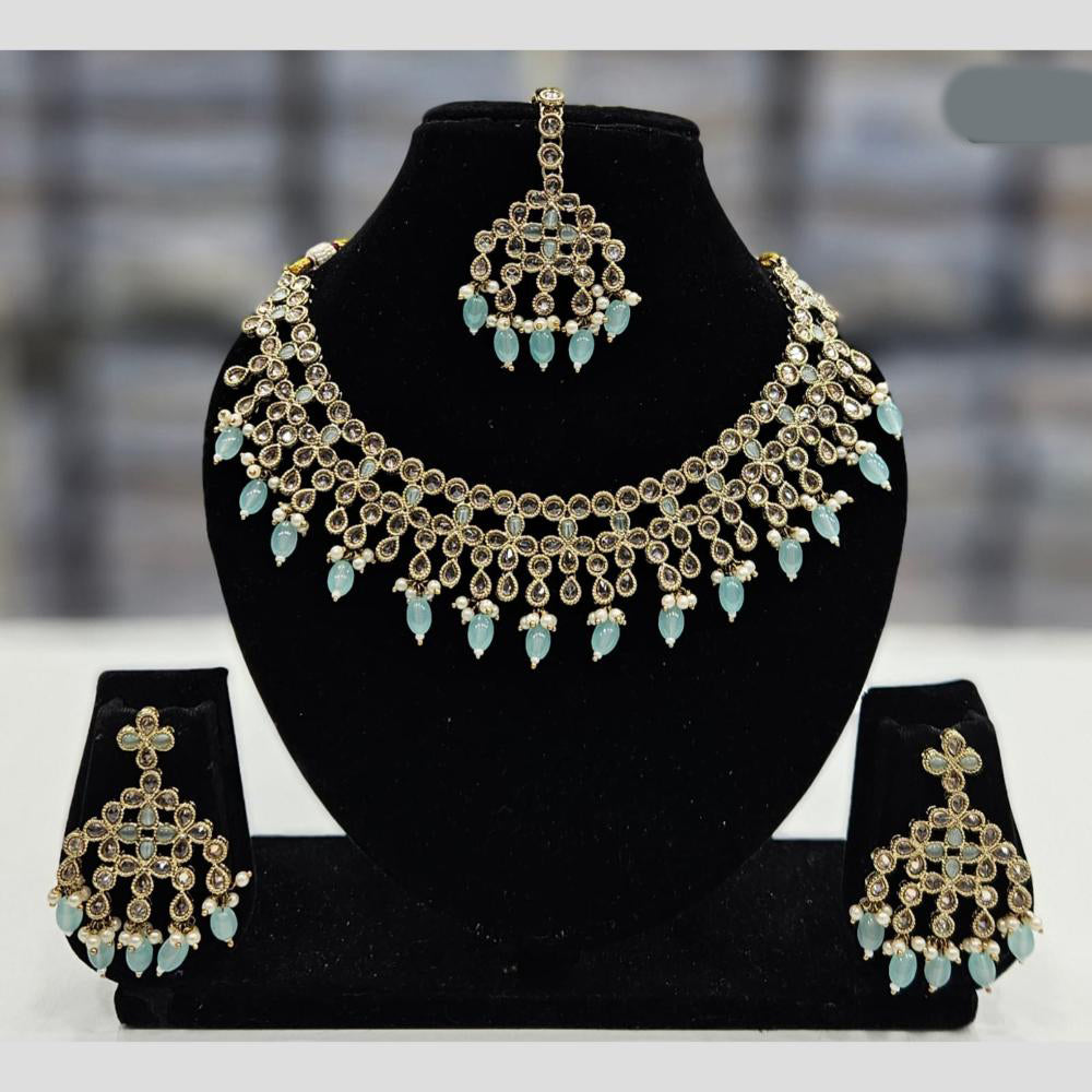 Rajwadi Collection Gold Plated Crystal Stone And Pearl Necklace Set