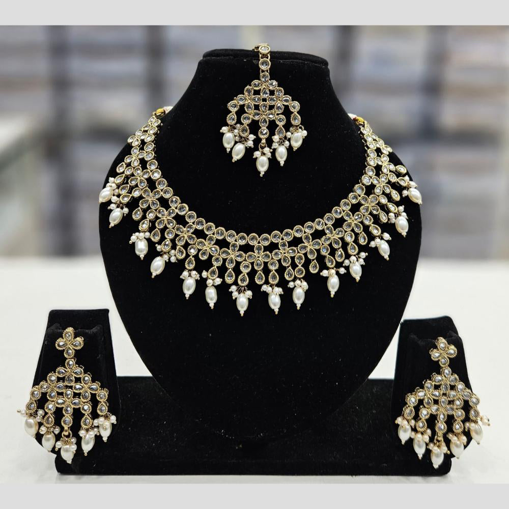 Rajwadi Collection Gold Plated Crystal Stone And Pearl Necklace Set