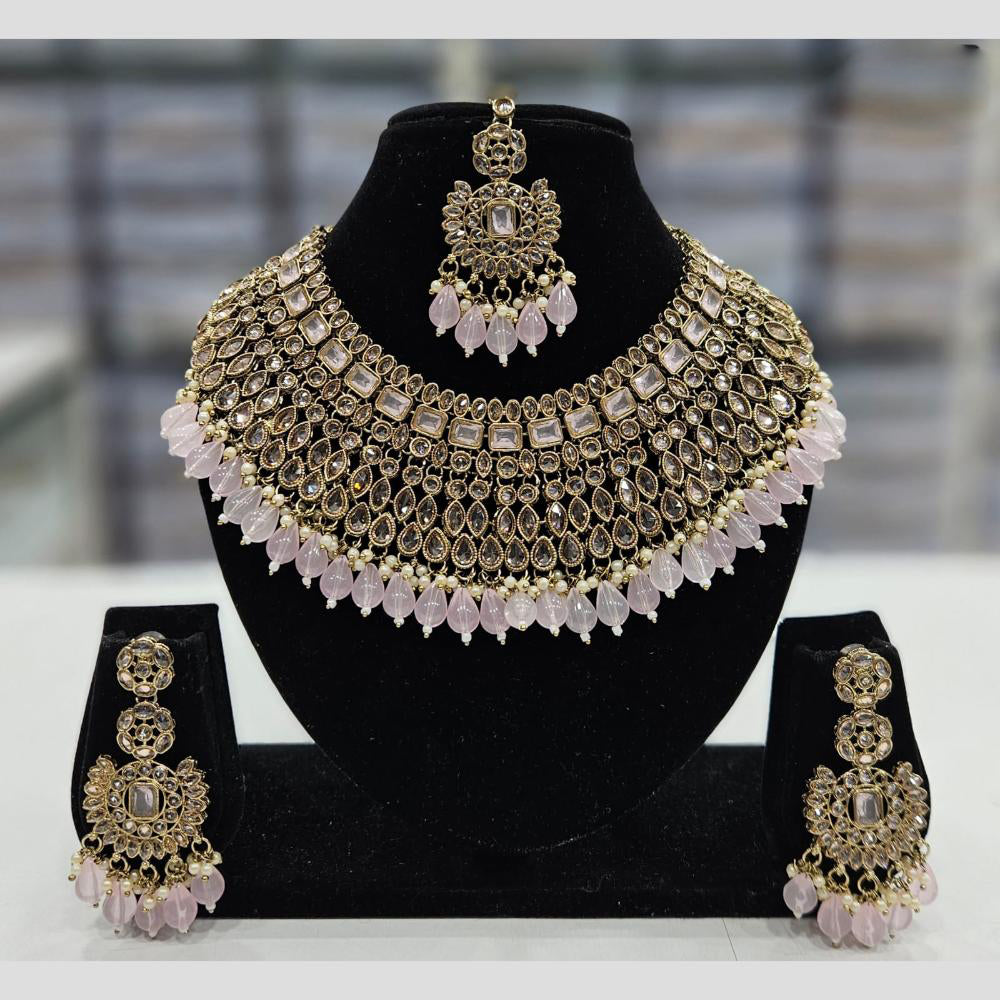 Rajwadi Collection Gold Plated Crystal Stone And Beads Necklace Set