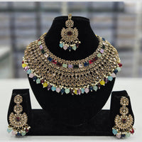 Rajwadi Collection Gold Plated Crystal Stone And Beads Necklace Set