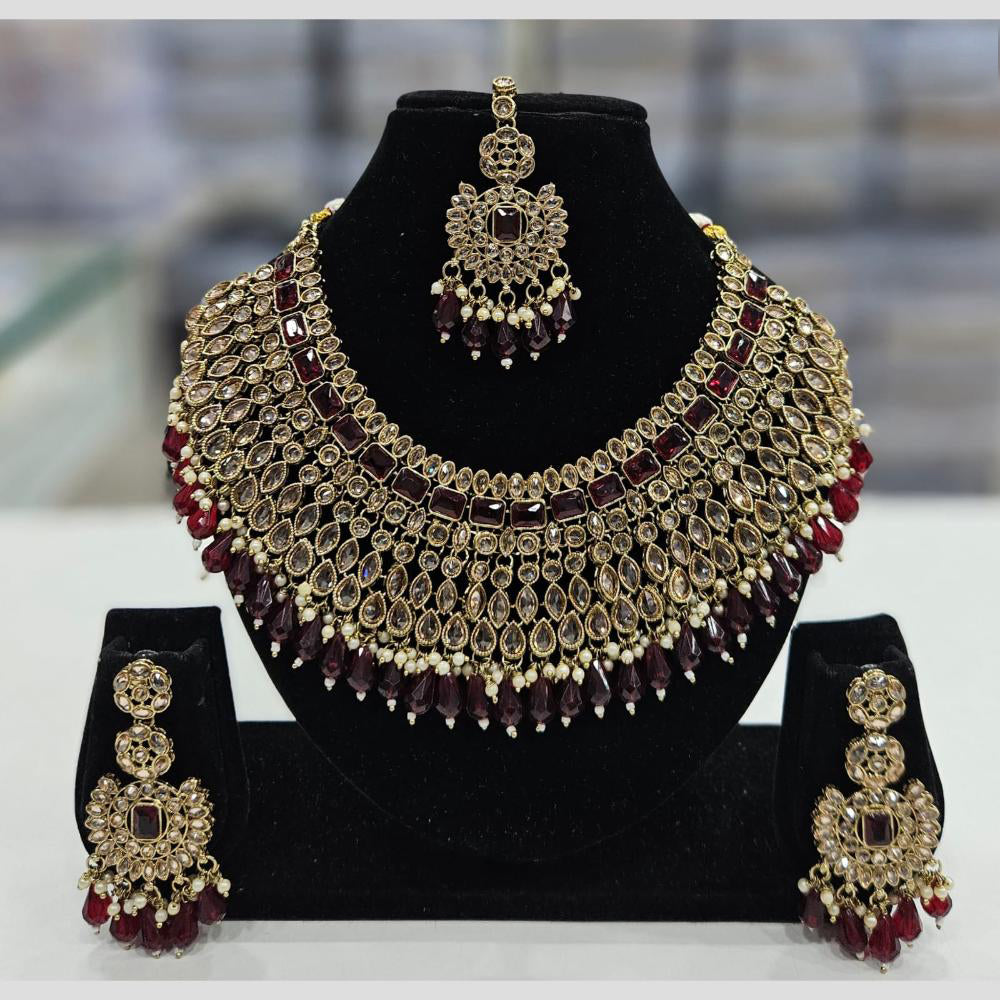 Rajwadi Collection Gold Plated Crystal Stone And Beads Necklace Set
