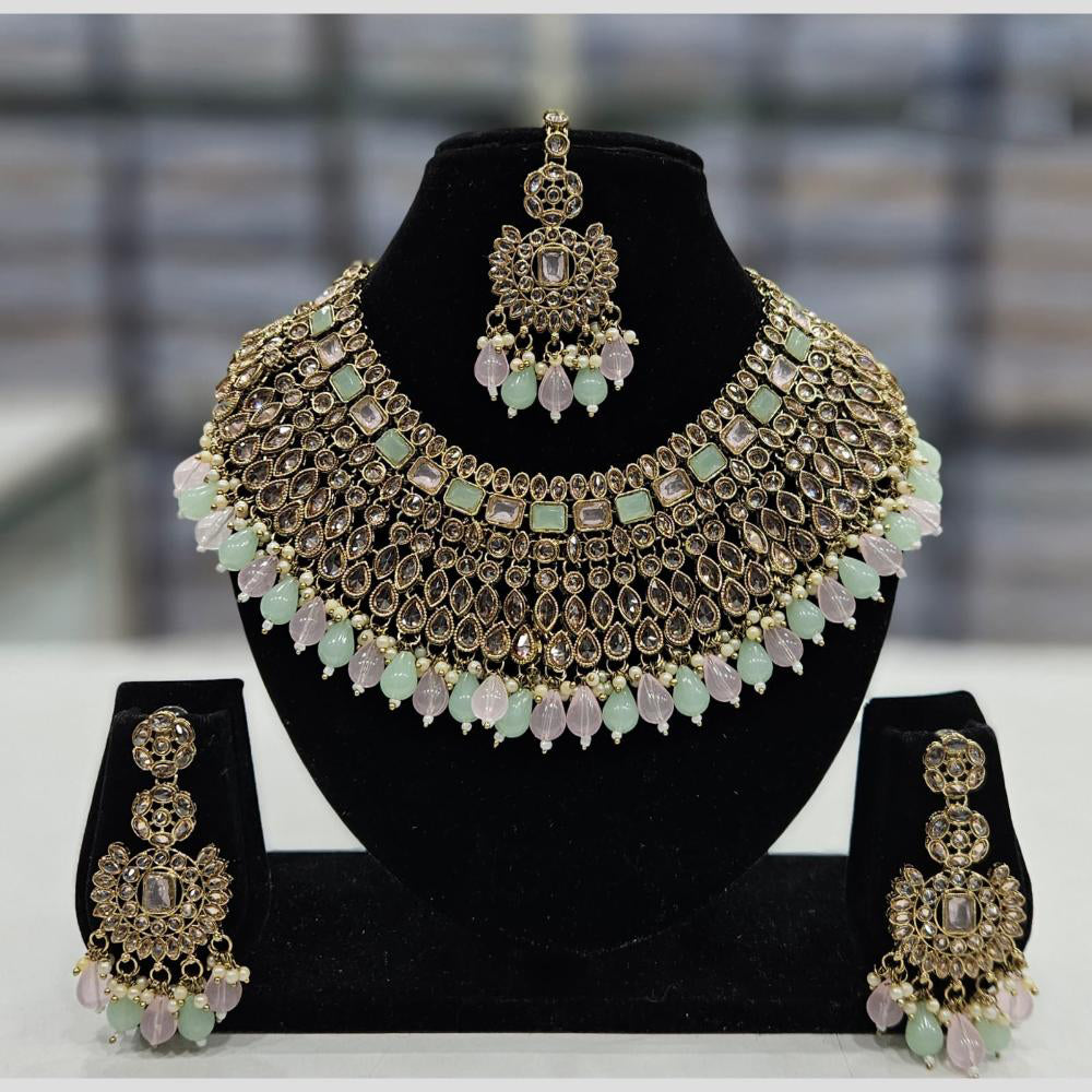 Rajwadi Collection Gold Plated Crystal Stone And Beads Necklace Set