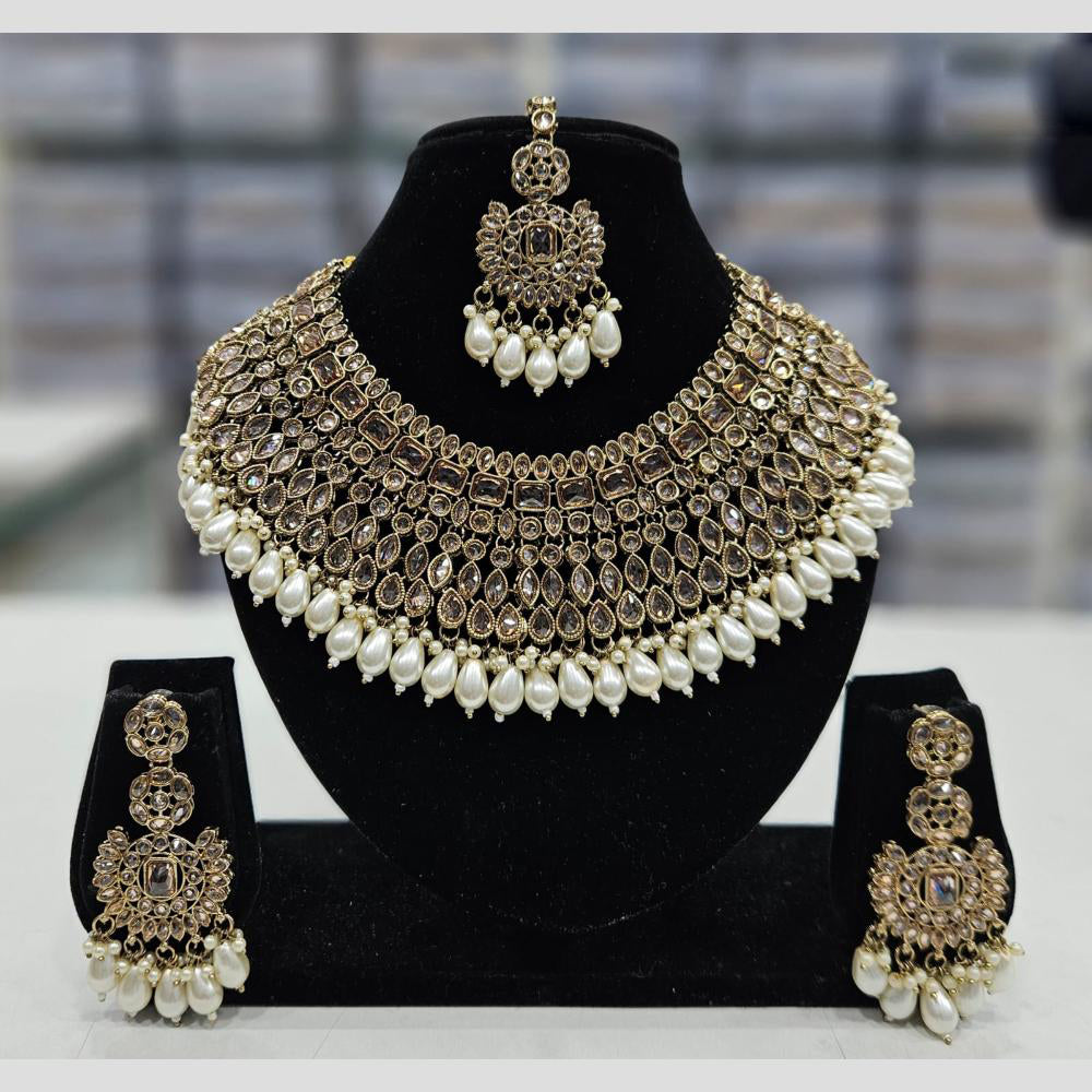 Rajwadi Collection Gold Plated Crystal Stone And Beads Necklace Set