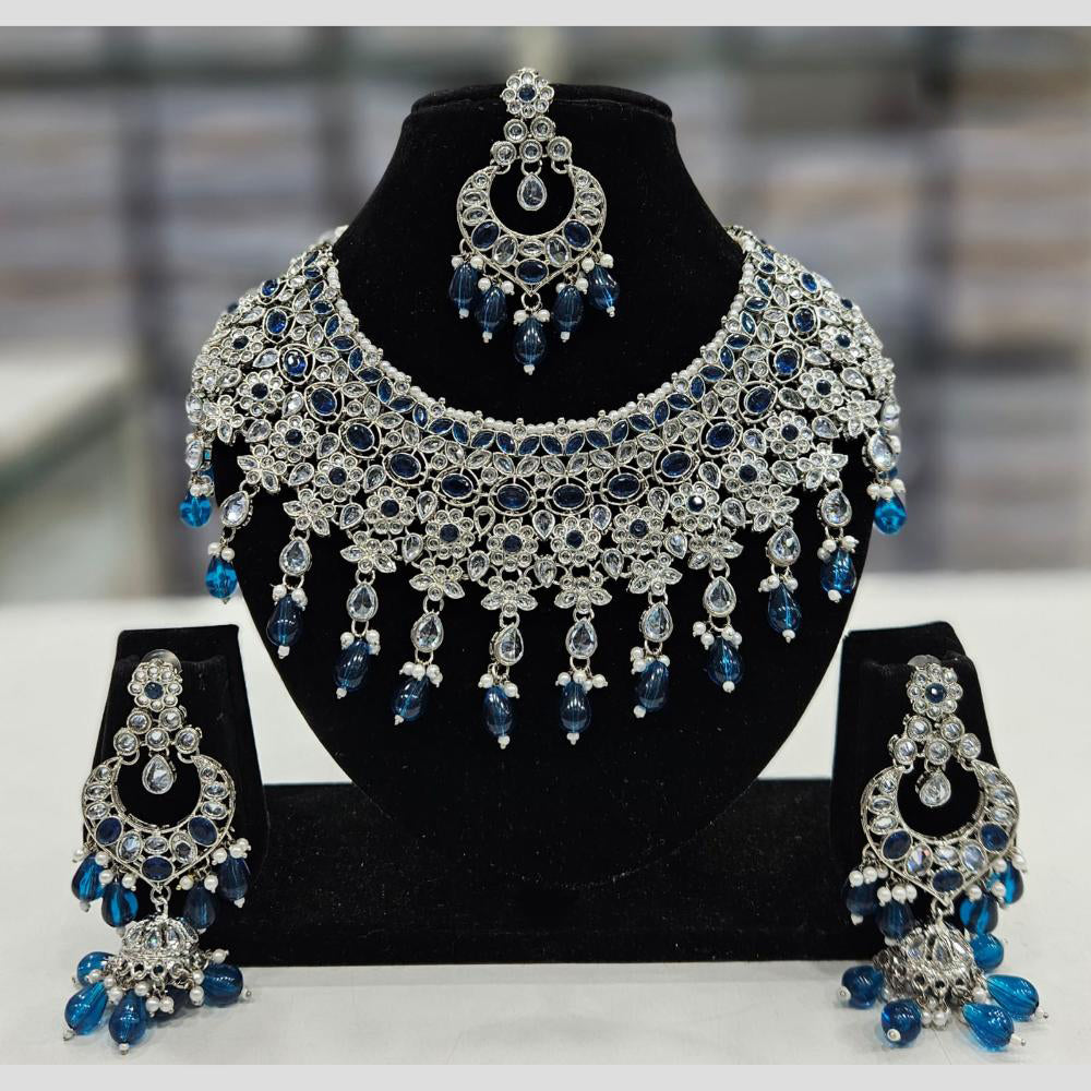 Rajwadi Collection Silver Plated Crystal Stone And Beads Necklace Set