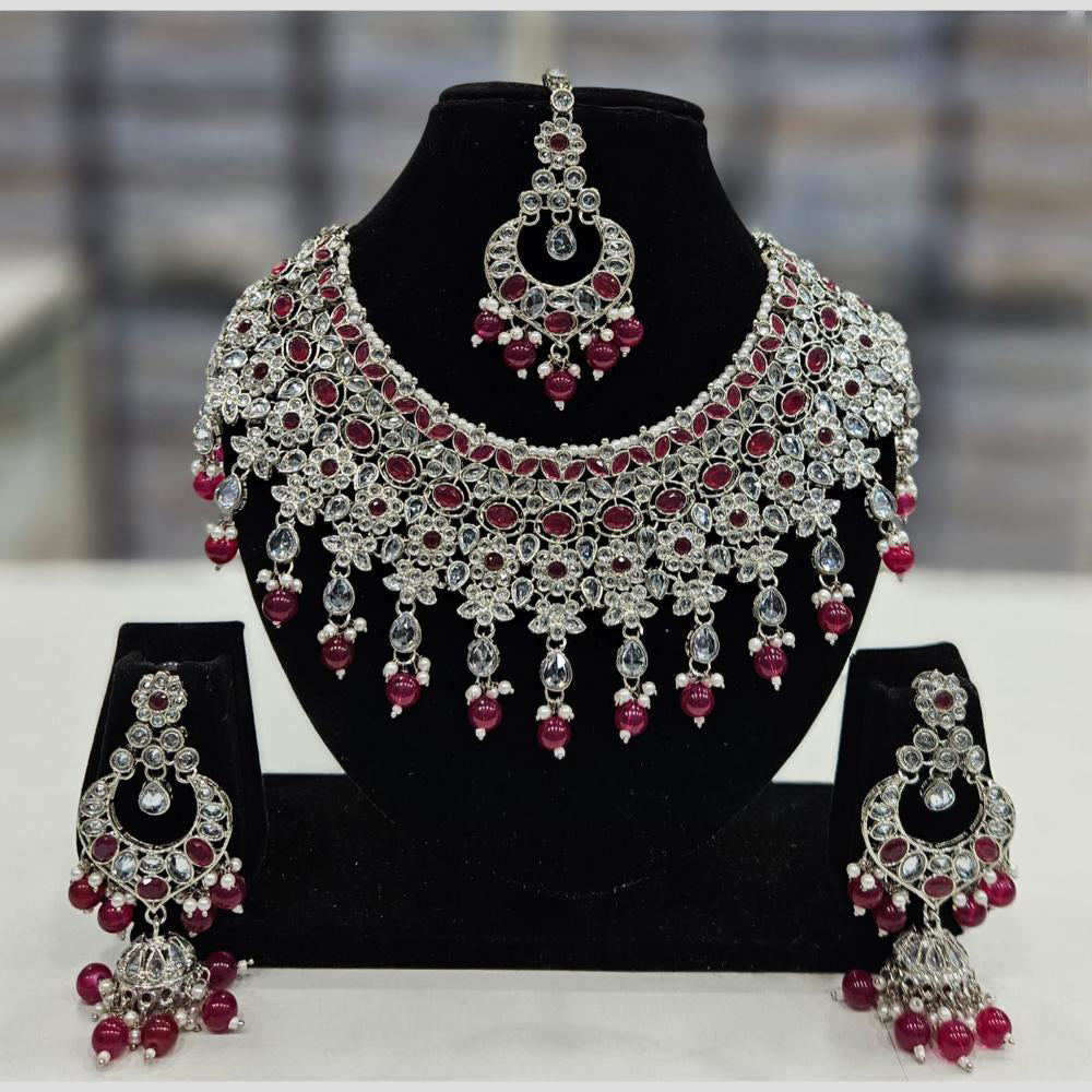 Rajwadi Collection Silver Plated Crystal Stone And Beads Necklace Set