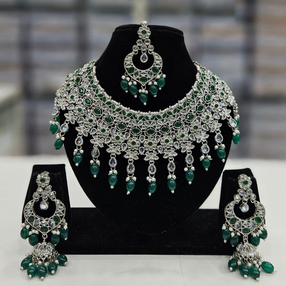 Rajwadi Collection Silver Plated Crystal Stone And Beads Necklace Set