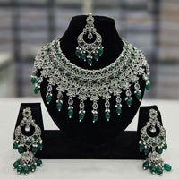 Rajwadi Collection Silver Plated Crystal Stone And Beads Necklace Set