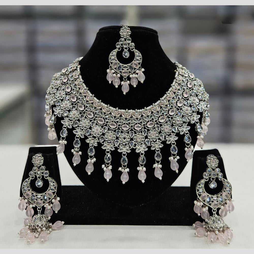 Rajwadi Collection Silver Plated Crystal Stone And Beads Necklace Set