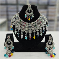 Rajwadi Collection Silver Plated Crystal Stone And Beads Necklace Set
