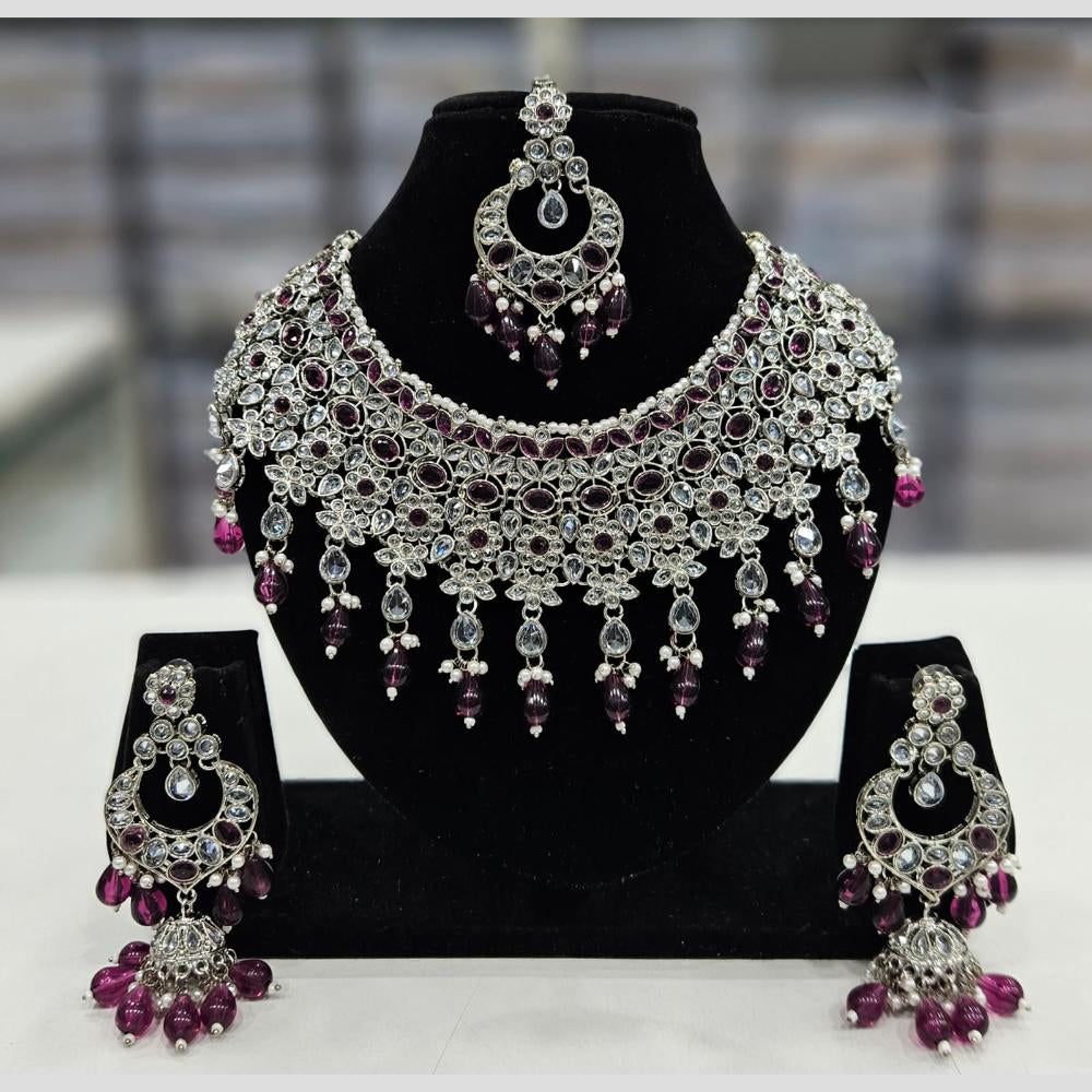 Rajwadi Collection Silver Plated Crystal Stone And Beads Necklace Set