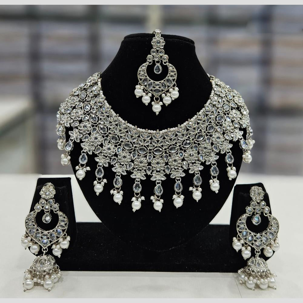 Rajwadi Collection Silver Plated Crystal Stone And Beads Necklace Set