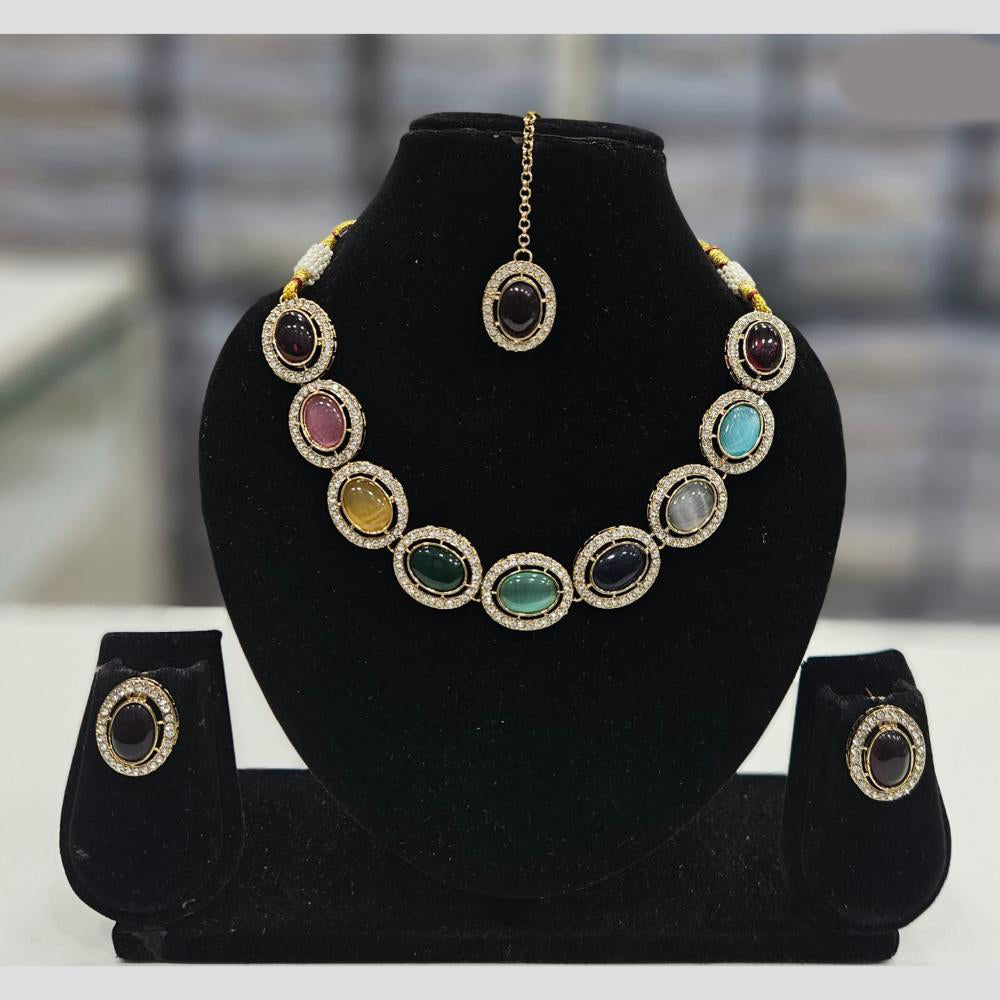 Rajwadi Collection Gold Plated Crystal Stone Necklace Set