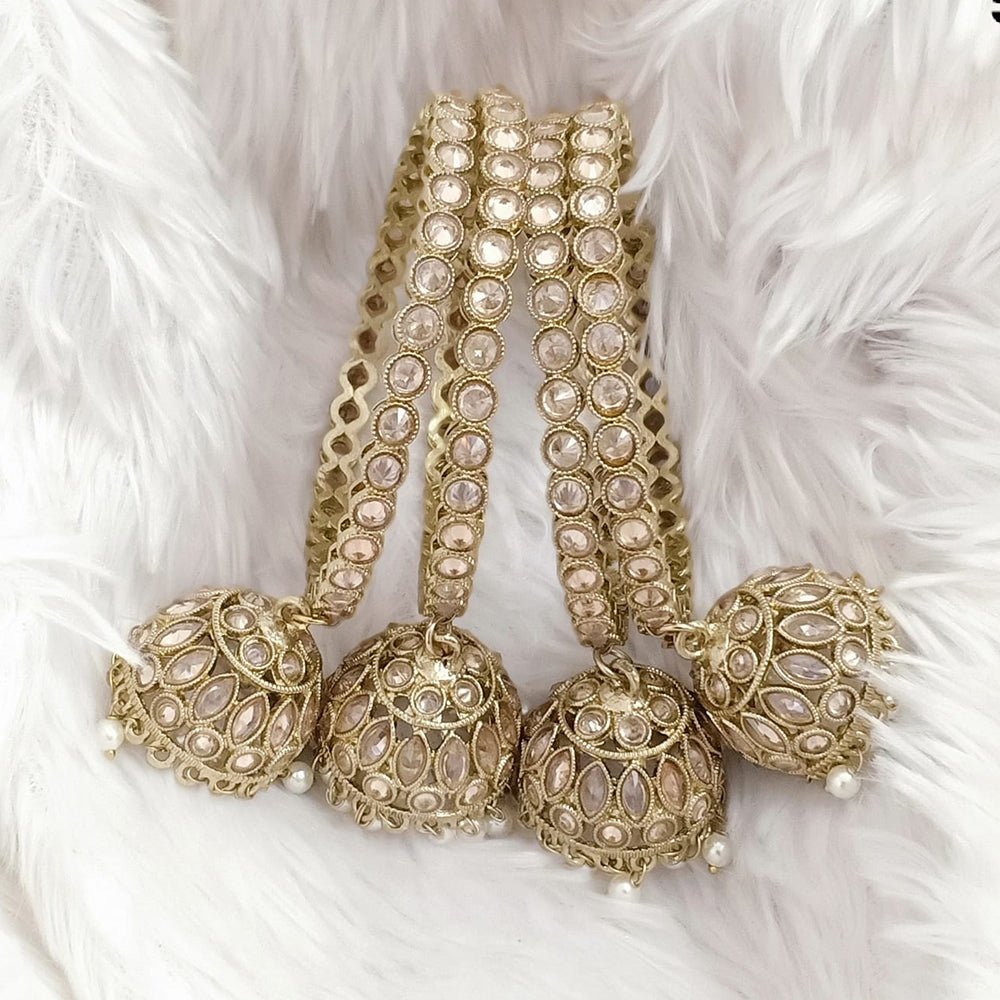 Rajwadi Collection Gold Plated Crystal Stone And Pearl Bangles Set