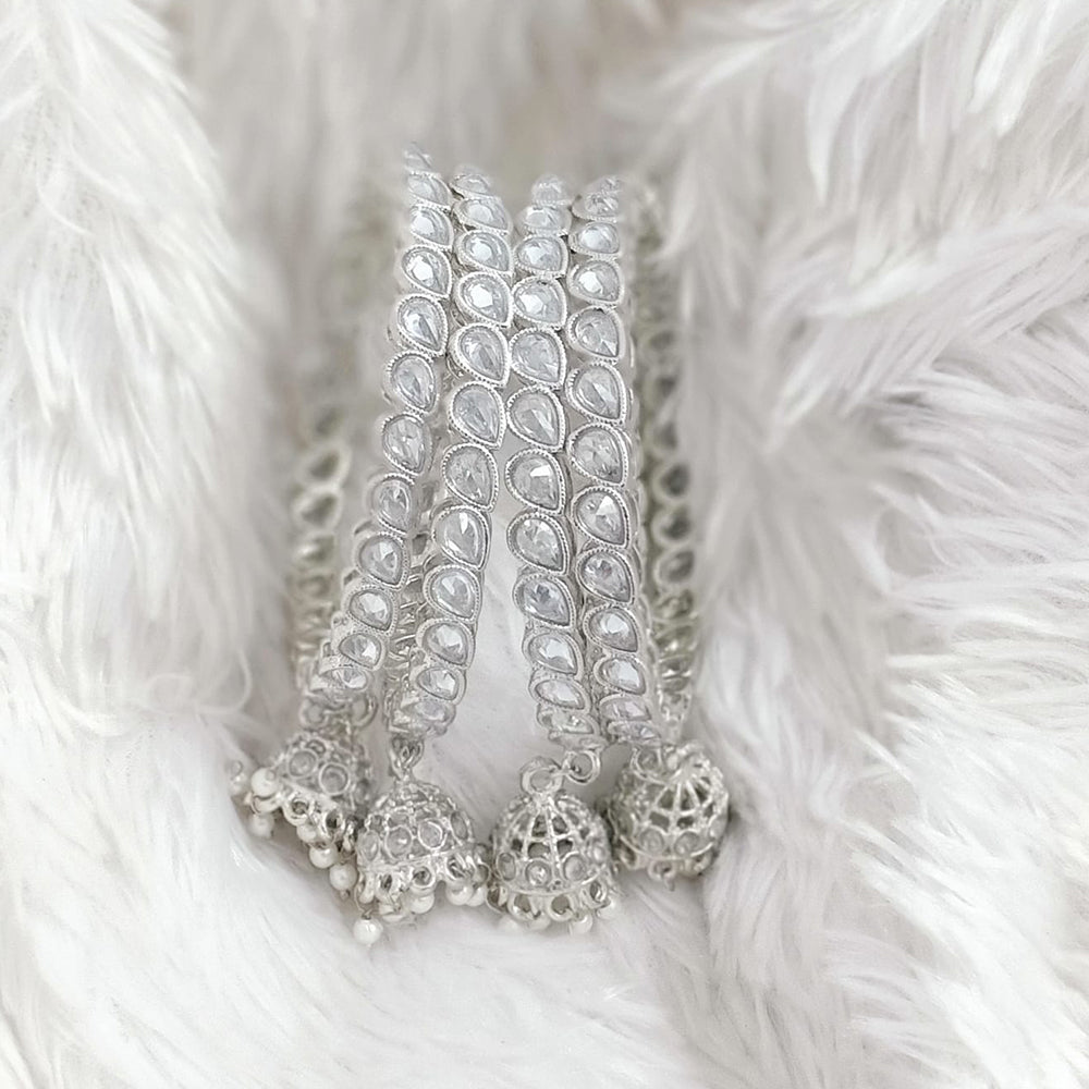 Rajwadi Collection Silver Plated Crystal Stone And Pearl Bangles Set