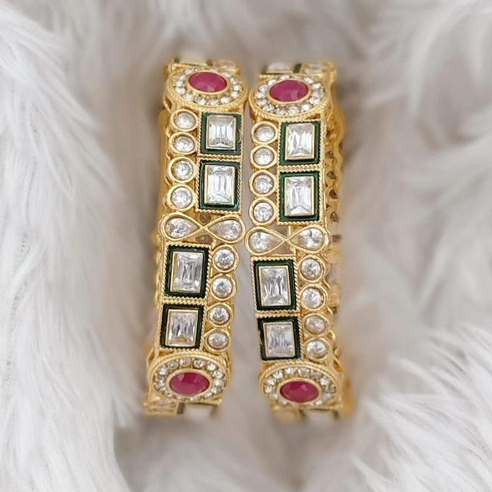 Rajwadi Collection Gold Plated Crystal Stone Bangles Set