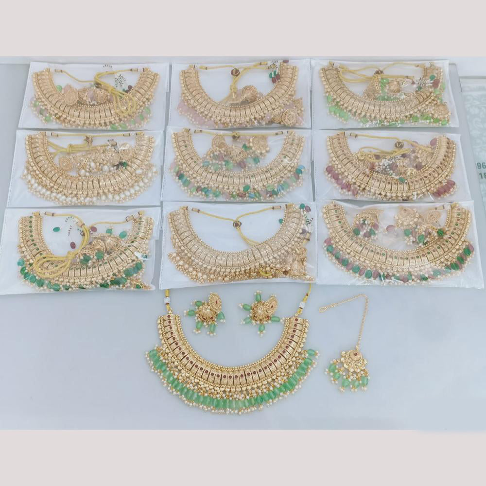 Rajwadi Collection Gold Plated Pota Stone Necklace Set