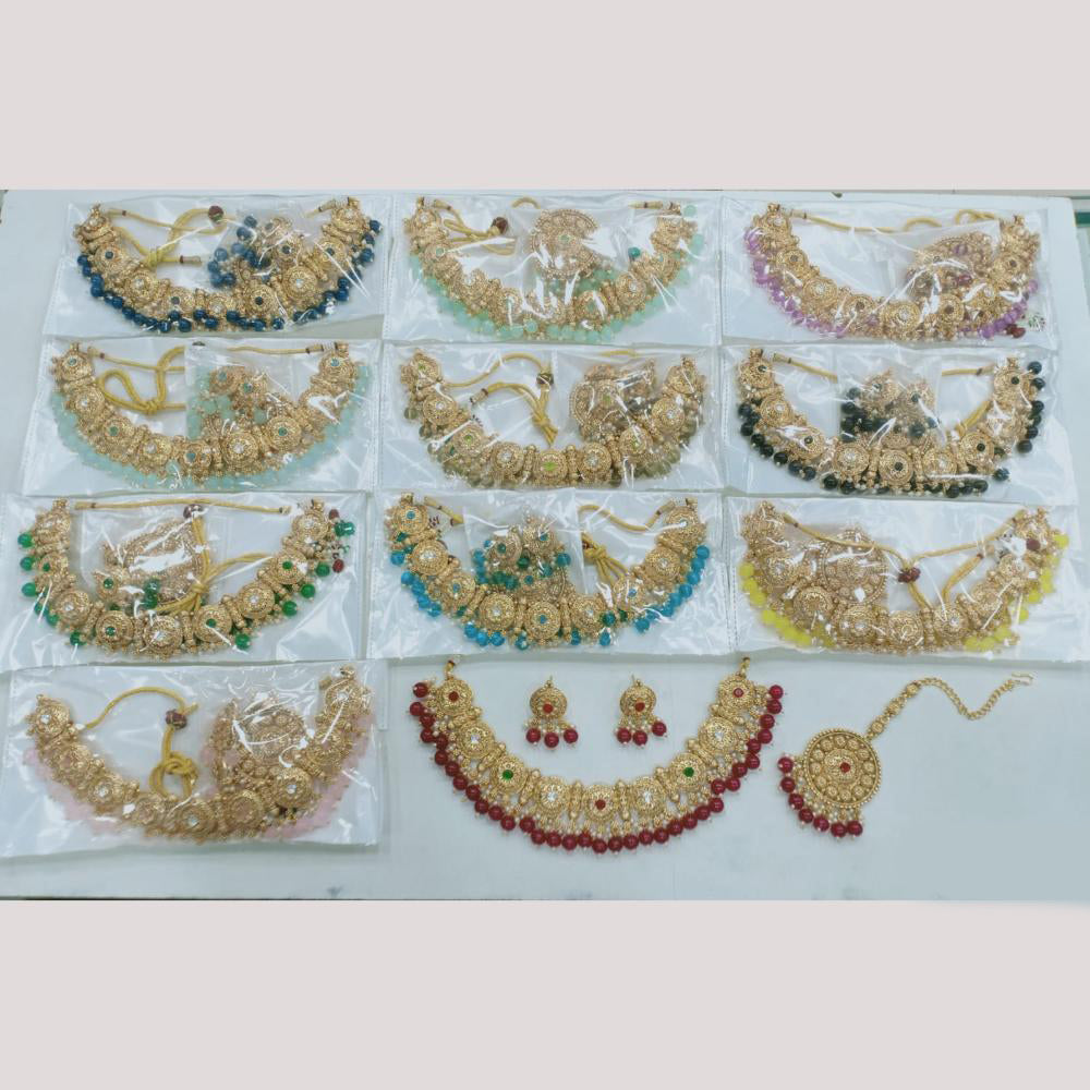 Rajwadi Collection Gold Plated Pota Stone Necklace Set