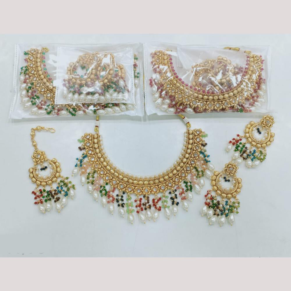 Rajwadi Collection Gold Plated Pota Stone & Beads Necklace Set – Traditional Indian Jewelry for Women