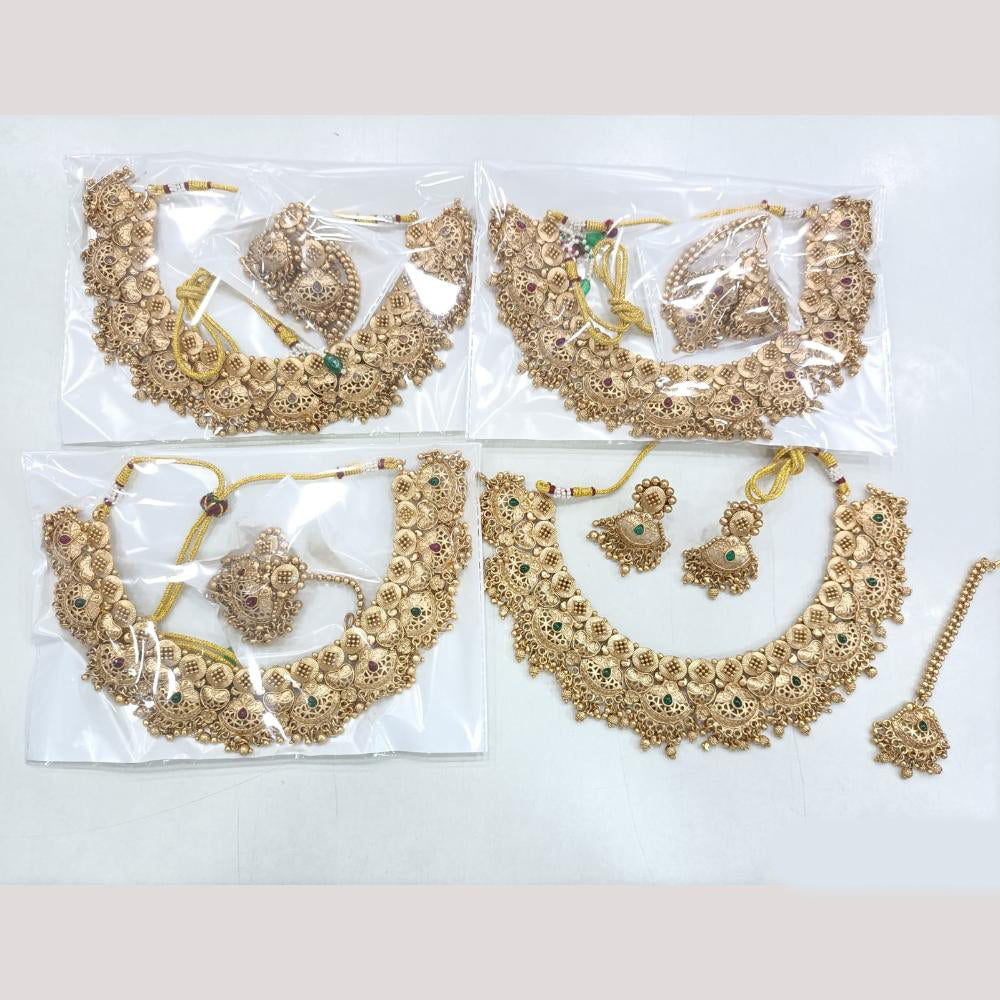 Rajwadi Collection Gold Plated Pota Stone Necklace Set