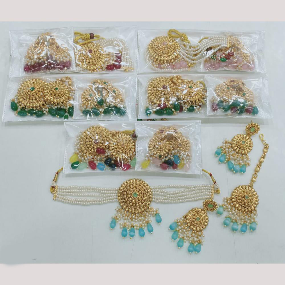 Rajwadi Collection Gold Plated Pota Stone Choker Necklace Set