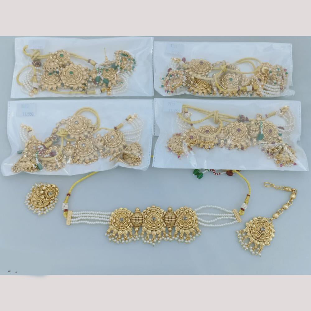 Rajwadi Collection Gold Plated Pota Stone Choker Necklace Set