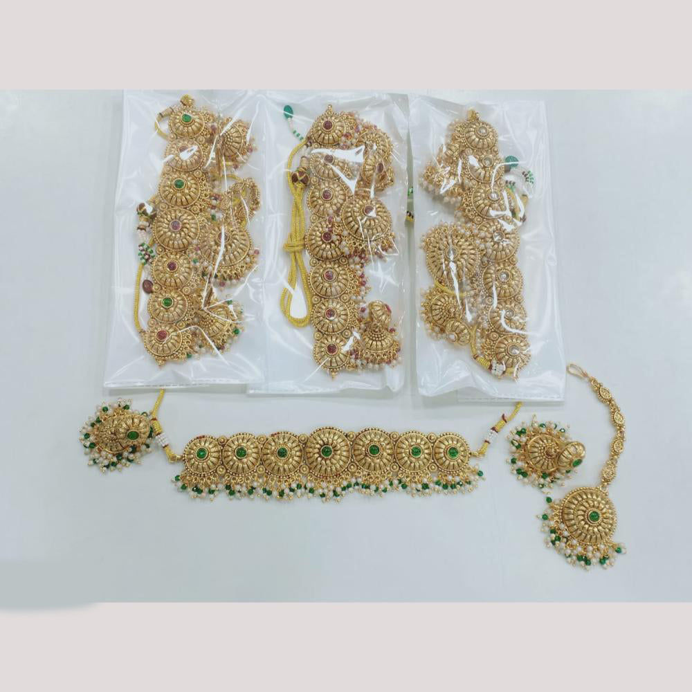 Rajwadi Collection Gold Plated Pota Stone Choker Necklace Set