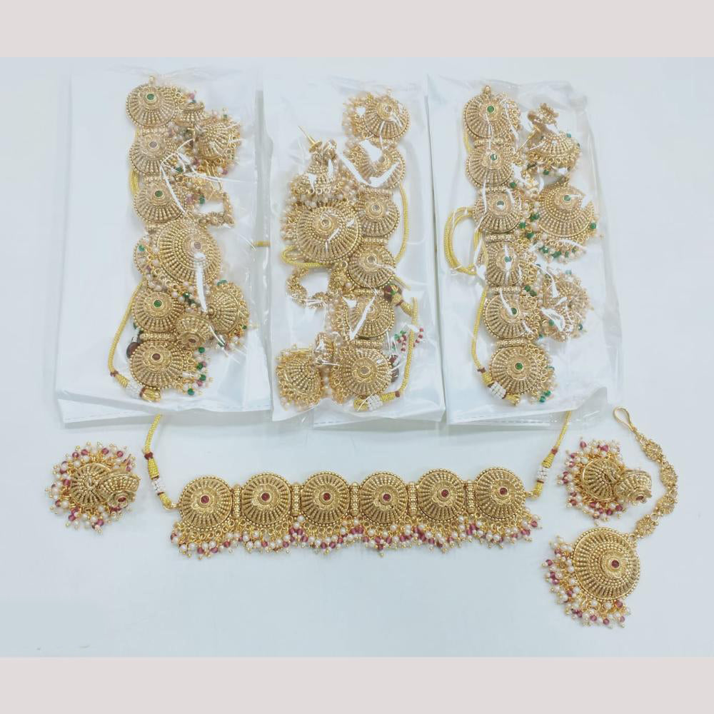 Rajwadi Collection Gold Plated Pota Stone Choker Necklace Set