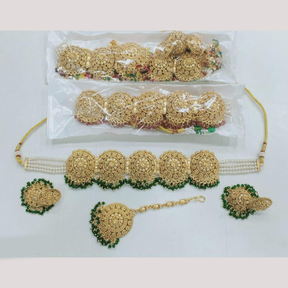 Rajwadi Collection Gold Plated Pota Stone Choker Necklace Set
