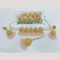 Rajwadi Collection Gold Plated Pota Stone Choker Necklace Set