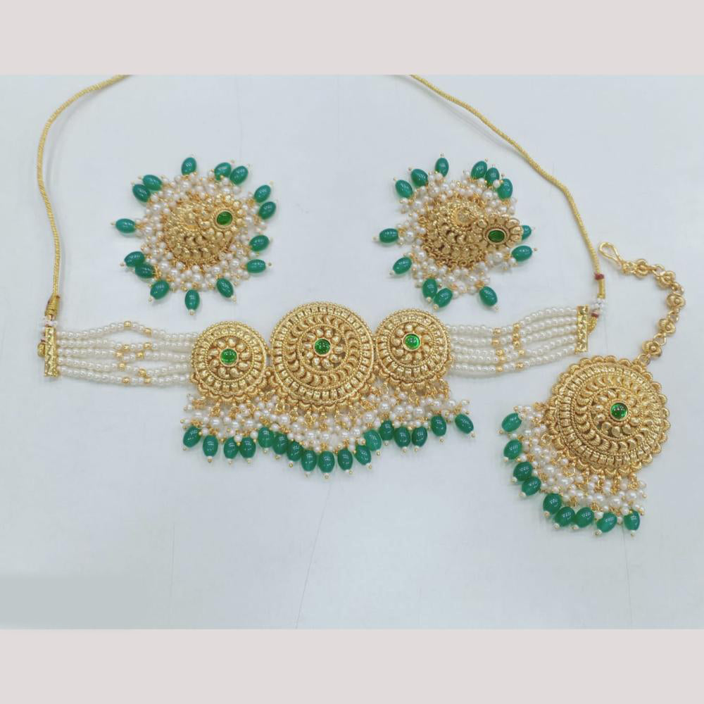 Rajwadi Collection Gold Plated Pota Stone Necklace Set