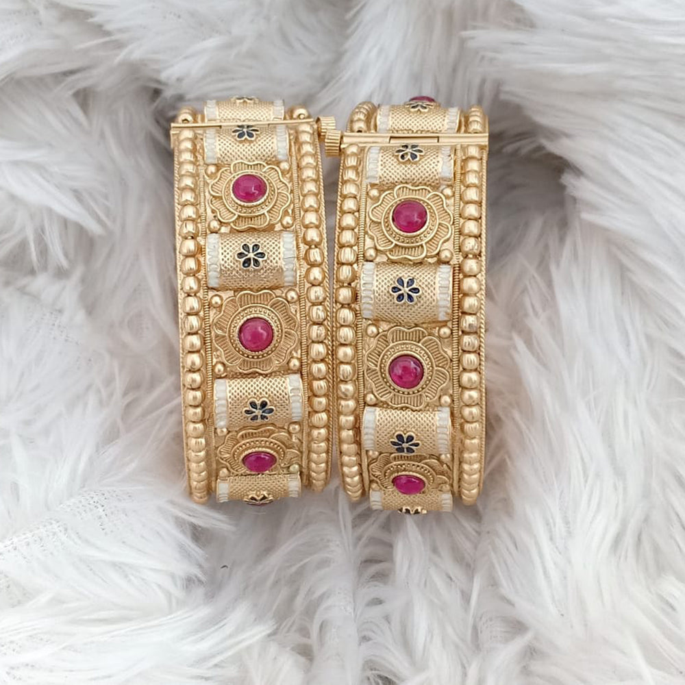 Rajwadi Collection Gold Plated Pota Stone Openable Bangles Set