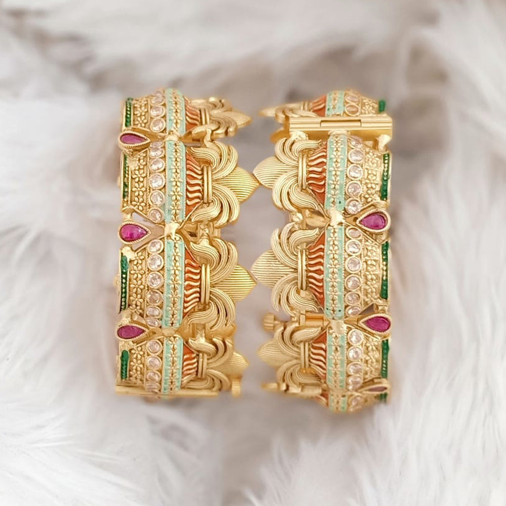 Rajwadi Collection Gold Plated Pota Stone Openable Bangles Set