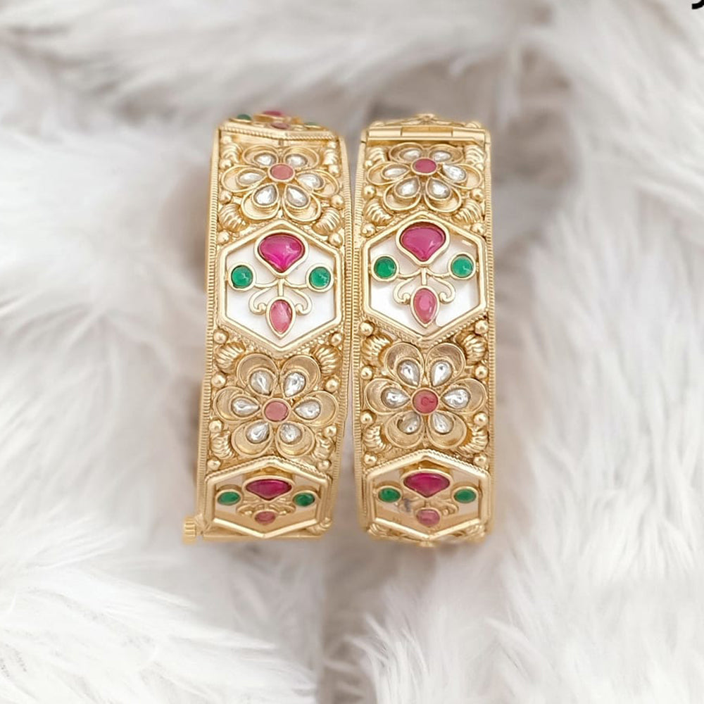 Rajwadi Collection Gold Plated Pota Stone Openable Bangles Set