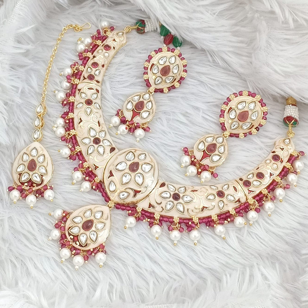 Rajwadi Collection Gold Plated Polki Kundan And Meenakari Necklace Set