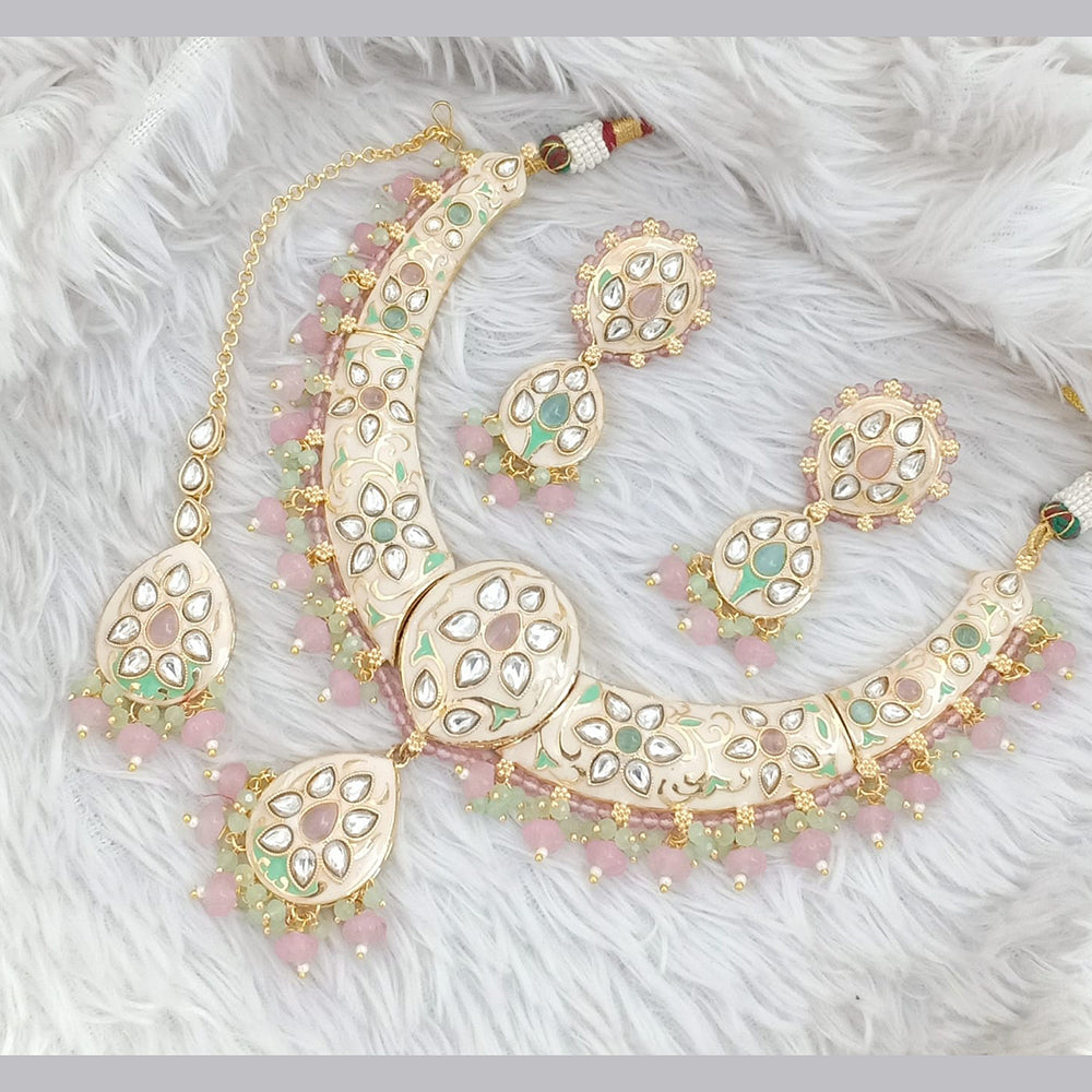 Rajwadi Collection Gold Plated Polki Kundan And Meenakari Necklace Set