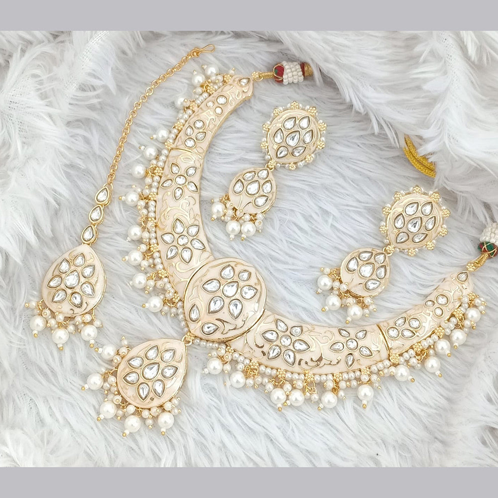 Rajwadi Collection Gold Plated Polki Kundan And Meenakari Necklace Set