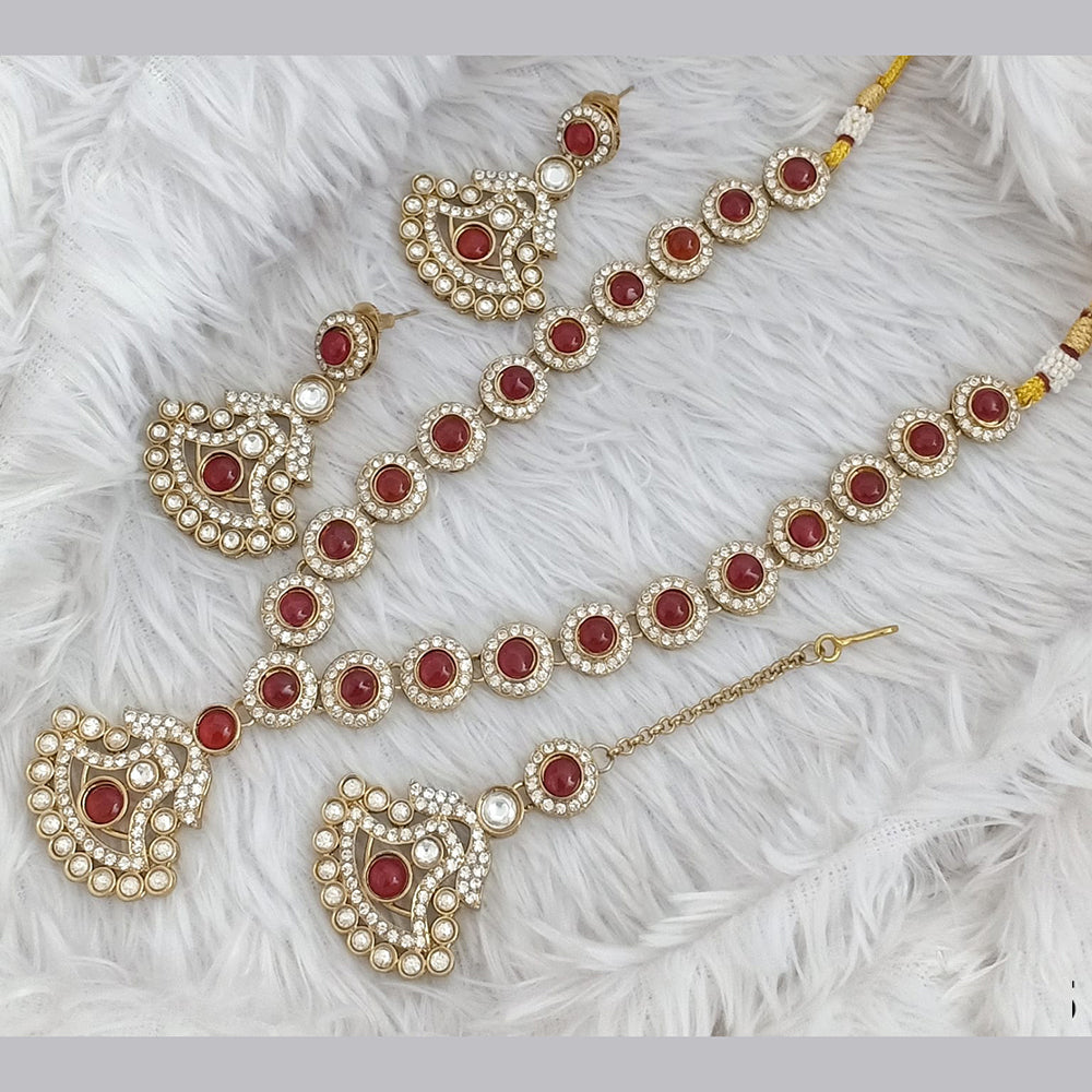Rajwadi Collection Gold Plated Pota Stone Necklace Set
