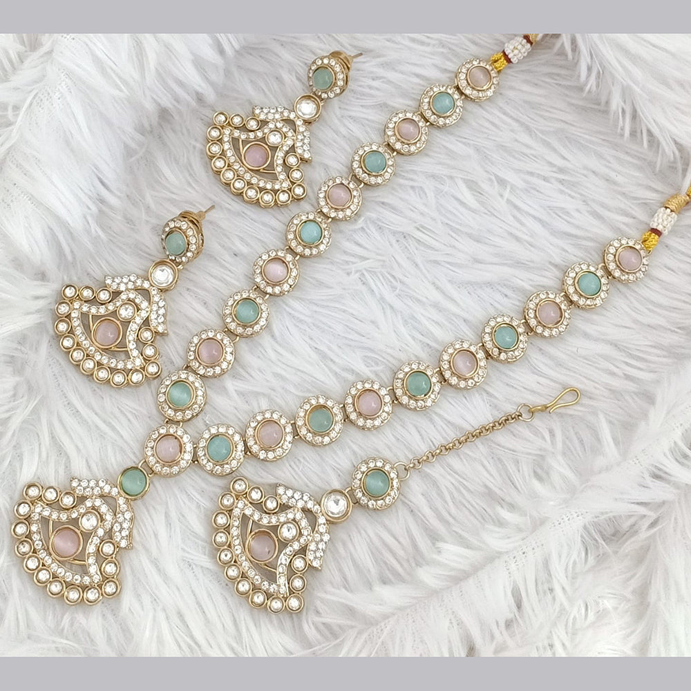 Rajwadi Collection Gold Plated Pota Stone Necklace Set